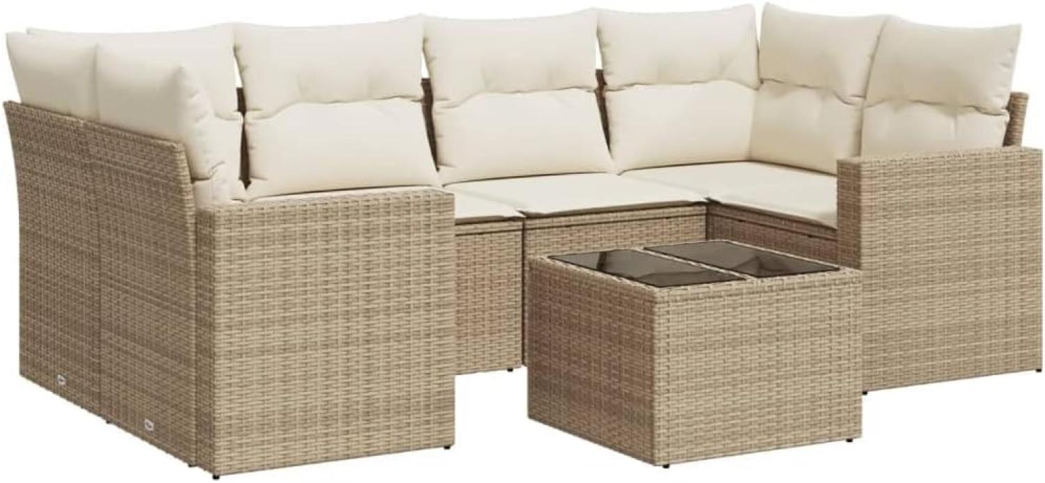 vidaXL 7-tlg. Garten-Sofagarnitur mit Kissen Beige Poly Rattan 3251055 Bild 1