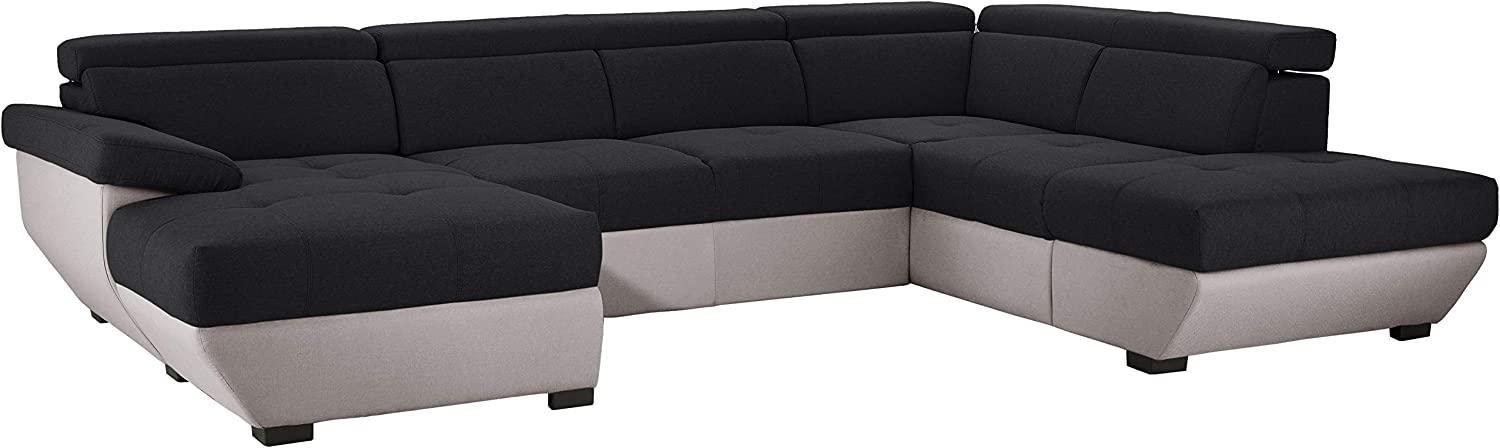 Mivano U-Form-Sofa Speedway, Moderne Wohnlandschaft mit verstellbaren Kopfteilen, 332 x 79 x 222, Zweifarbiger Bezug, Schwarz/Grau Bild 1