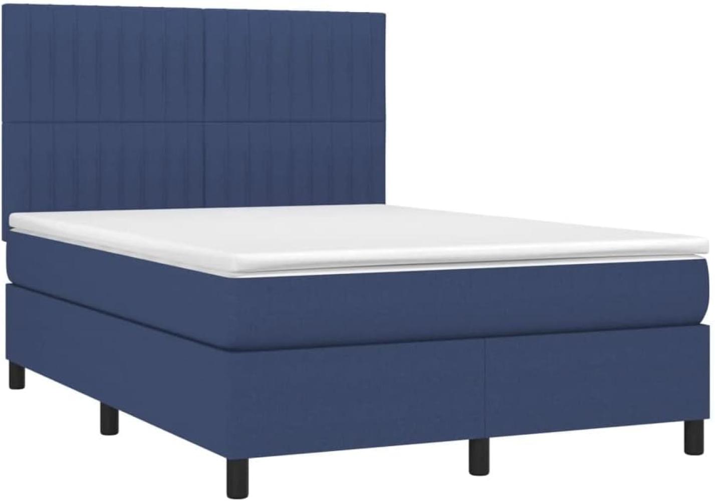 vidaXL Boxspringbett mit Matratze Blau 140x190 cm Stoff, Härtegrad: H2 [3141935] Bild 1