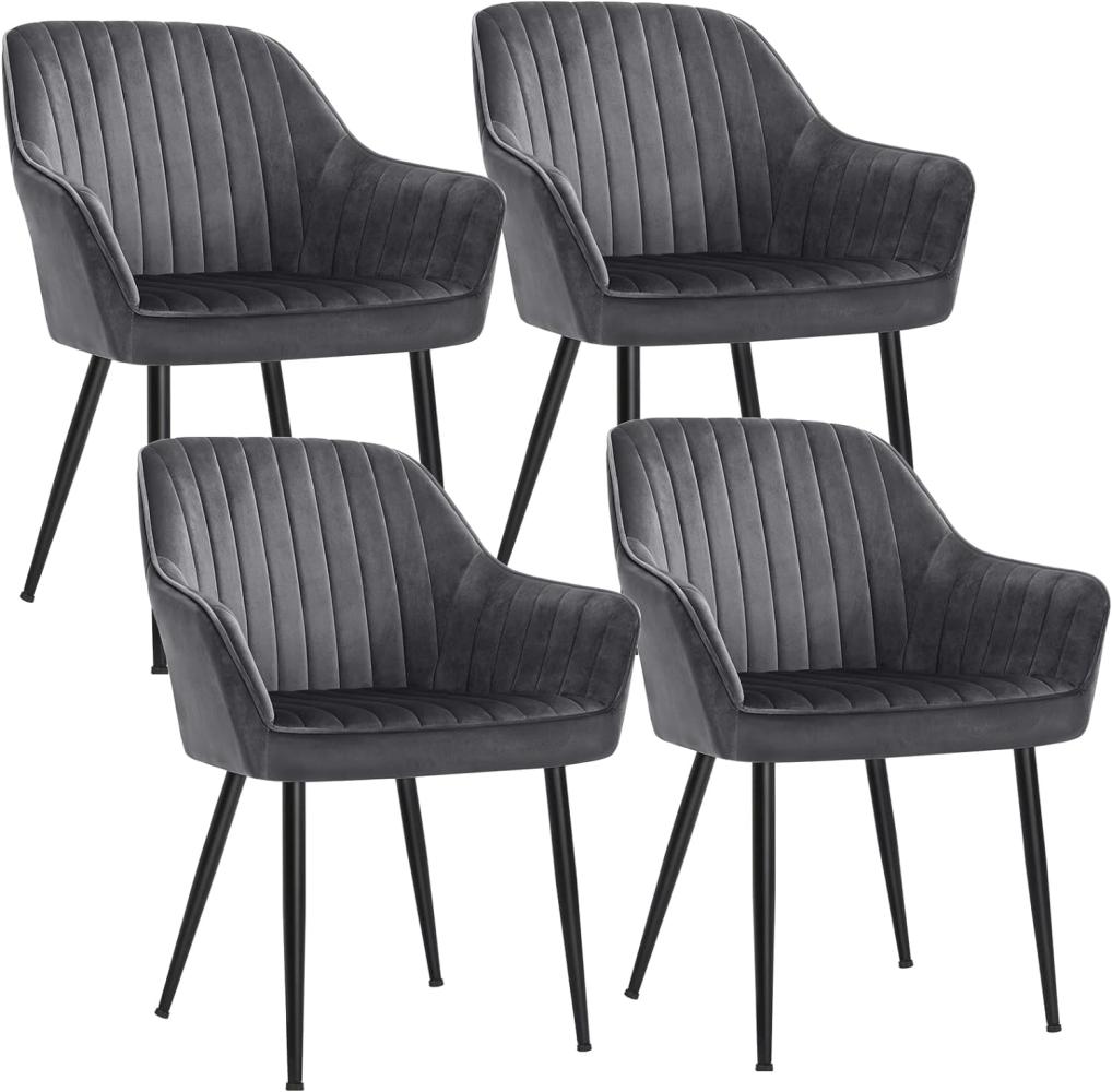SONGMICS Esszimmerstuhl mit Armlehnen, 4er Set, Samt, 62,5 x 60 x 85 cm, Grau / Schwarz Bild 1