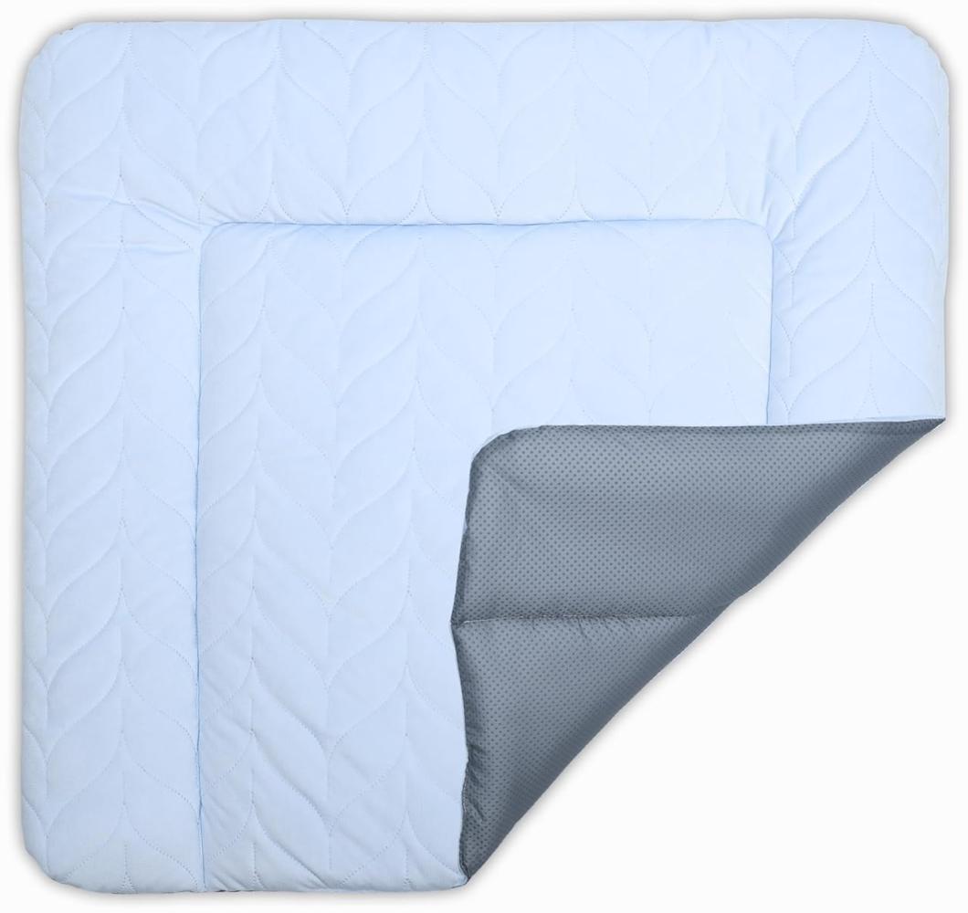 BONKY® Wickelauflage 75x72 cm - aus gestepptem Velvet - Wickelunterlage mit rutschfeste Unterseite - Baby Wickeltischauflage - Mega weich und angenehm - Made in EU - blau Bild 1