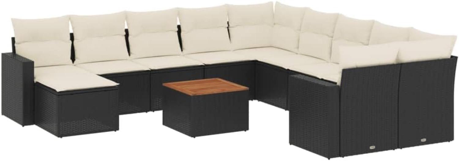 vidaXL 12-tlg. Garten-Sofagarnitur mit Kissen Schwarz Poly Rattan 3224418 Bild 1