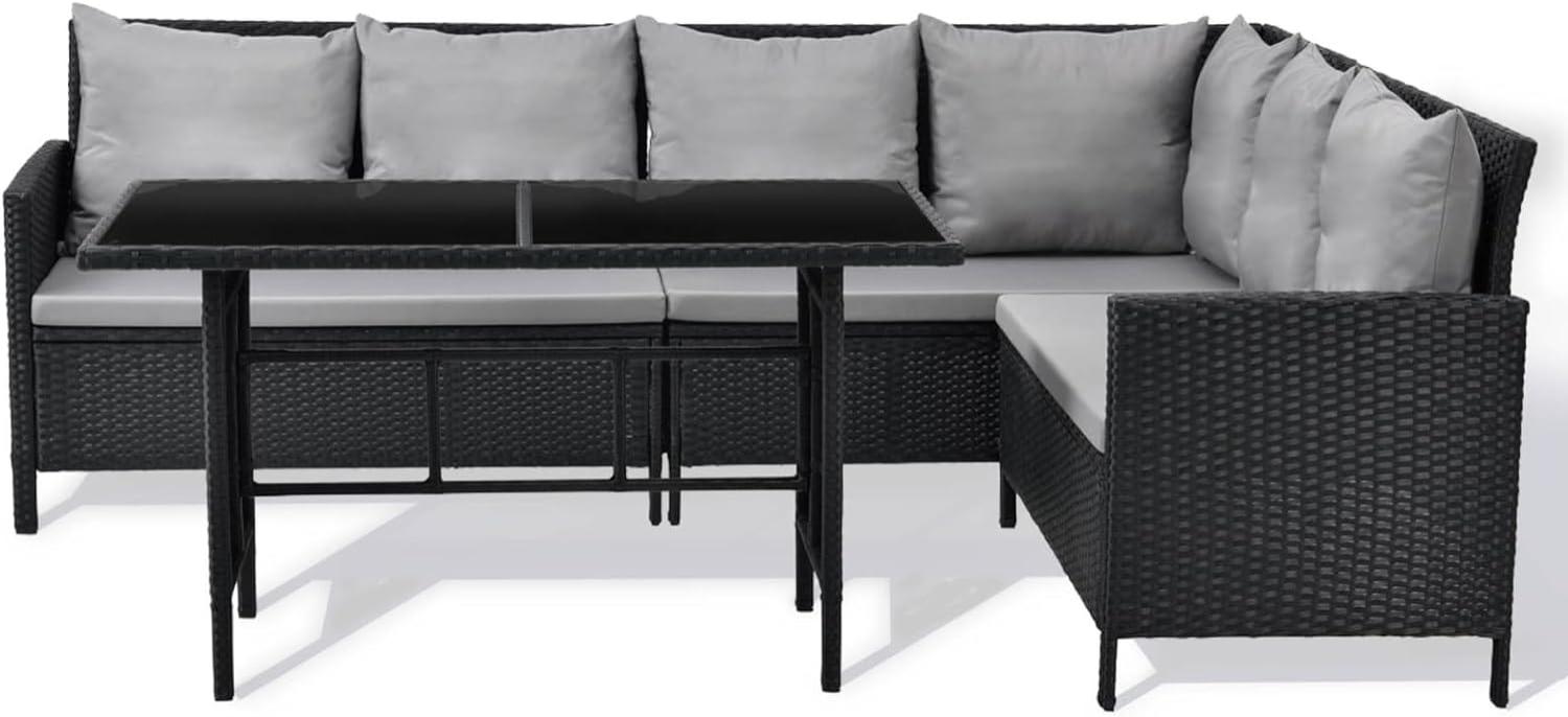 SVITA MADISON Polyrattan Essgruppe Gartenmöbel Set Rattan Lounge Ecksofa schwarz Bild 1