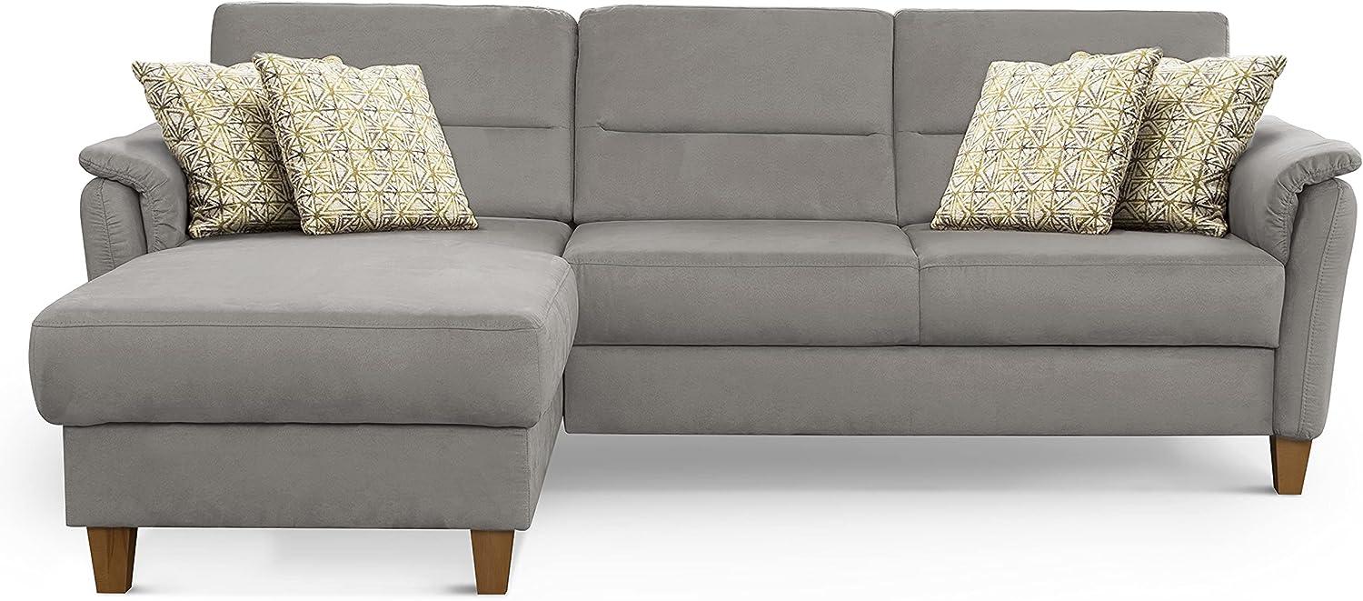 CAVADORE Schlafsofa Palera / L-Form Polstersofa mit Federkern, Schlaffunktion und Bettkasten / 244 x 89 x 163 / Mikrofaser, Hellgrau Bild 1
