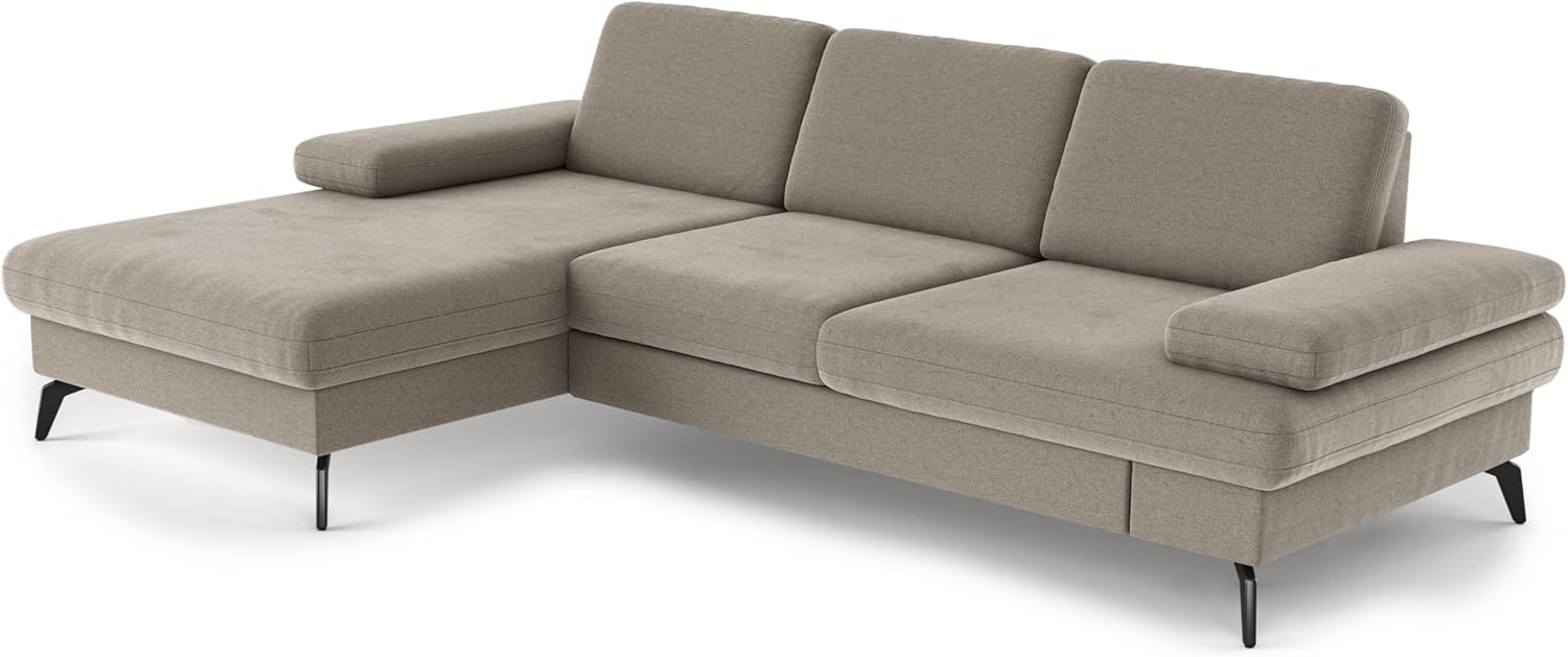 Cavadore Ecksofa Moritz / Eckcouch mit Longchair, Sitztiefenverstellung und mattschwarzen Metallfüßen / 171 x 82 x 275 / Mikrofaser, Perlbeige Bild 1