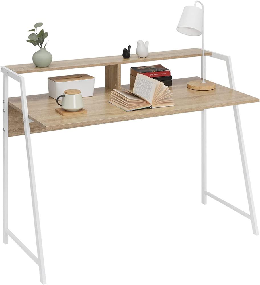 WOLTU® Schreibtisch TSG20hei Computertisch Bürotisch Arbeitstisch PC Laptop Tisch, mit Ablage, Gestell aus Stahl, 112x56x90cm(BxTxH), Holz, Eiche Bild 1