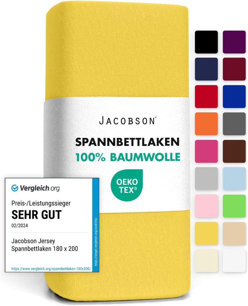 Jacobson Jersey Spannbettlaken Spannbetttuch Baumwolle Bettlaken (140x200-160x200 cm, Gelb) Bild 1