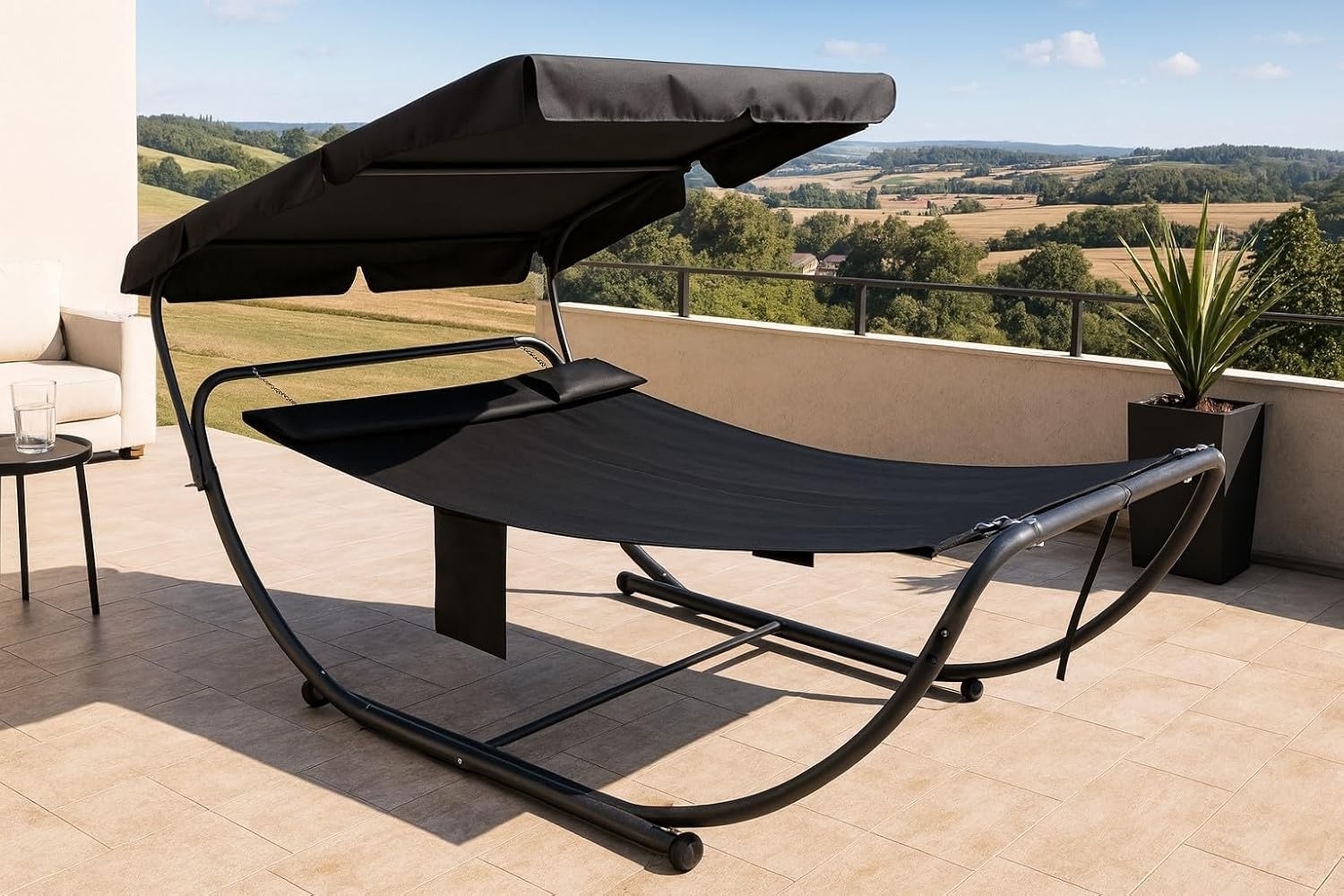 Gardissimo Gartenliege Extra hohe Doppel-Sonnenliege "Luc", Doppelliege, Relaxliege, Doppelliege extra hoch mit Sonnendach, Kopfkissen und Tasche, Sonnendach, Kopfkissen, Tasche, für 2 Personen Bild 1