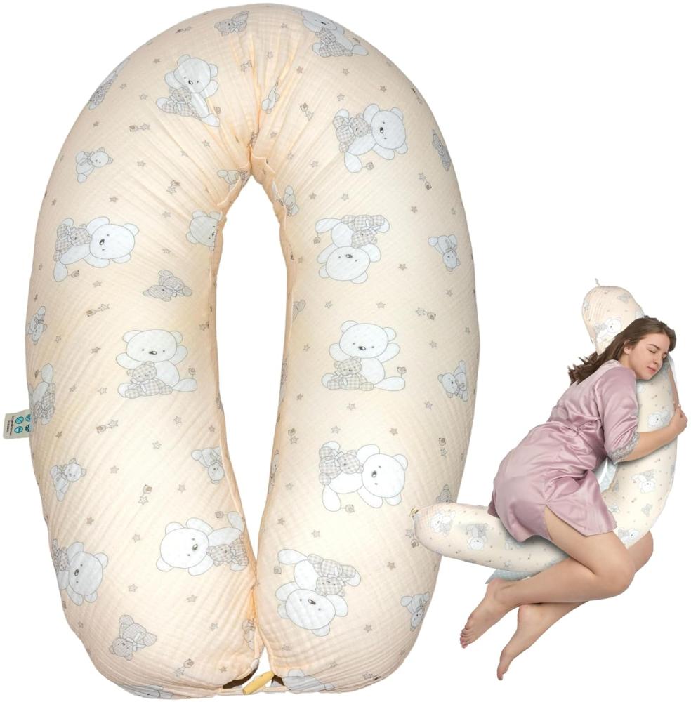 sei Design Stillkissen XXL Musselin Bezug 190x30 Stillkissenbezug 100% Bio-Baumwolle Schwangerschaftskissen Seitenschläferkissen Komfortkissen Erwachsene Baby Kissen Bild 1