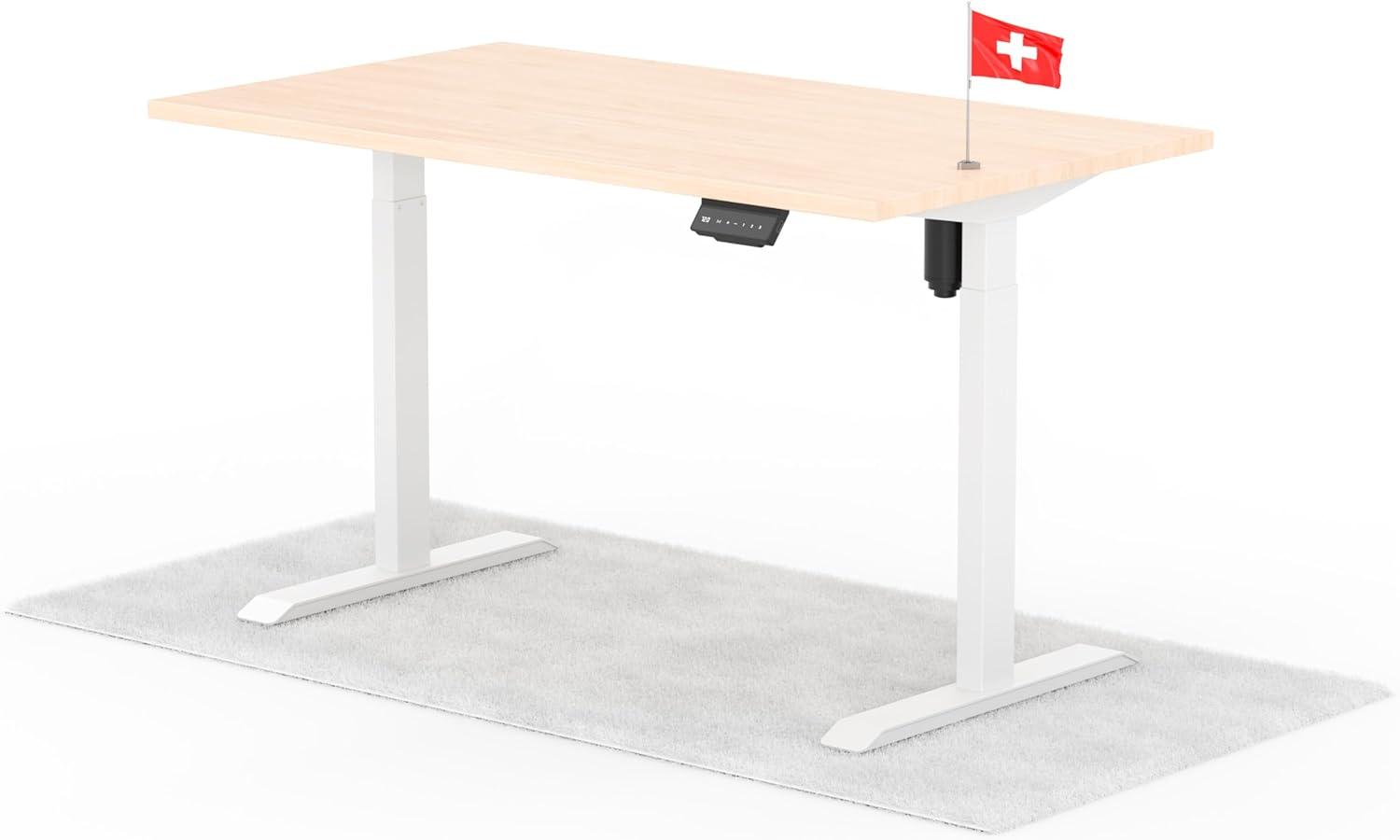 elektrisch höhenverstellbarer Schreibtisch ECO 140 x 80 cm - Gestell Weiss, Platte Eiche Bild 1