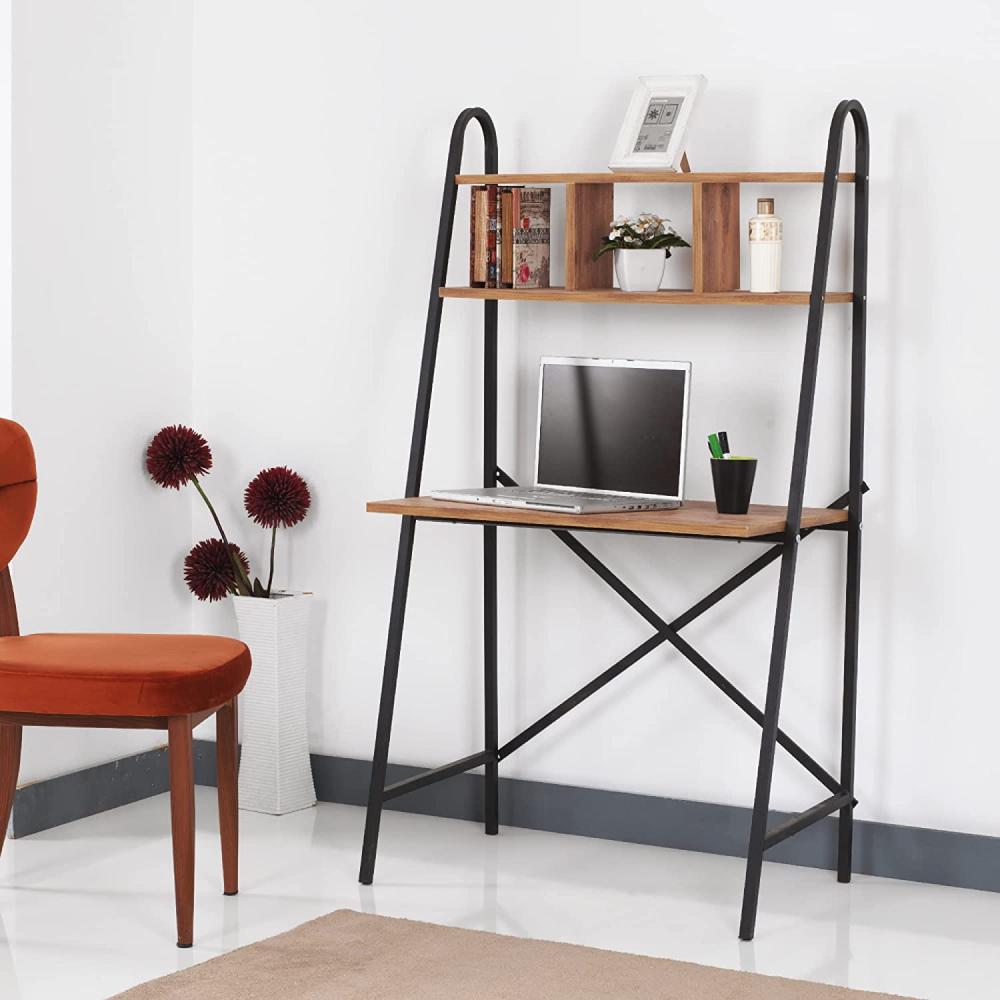 Schreibtisch Bogense mit Regal 142 x 80 x 50 cm Schwarz / Walnussoptik [en. casa] Bild 1