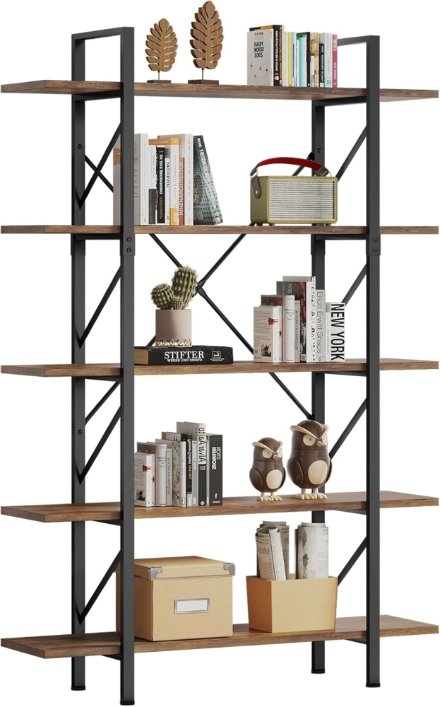 YITAHOME Bücherregal, Standregal mit 5 Ebenen, 120 x 30.5 x 180.5 cm, Artsy Industrie-Design, Modernes Bücherregal für Wohnzimmer, Arbeitszimmer, Balkon, vintagebraun-schwarz Bild 1