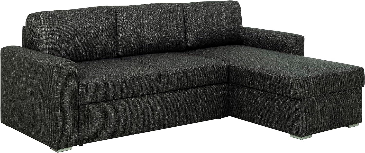 AC Design Furniture Flin Ecksofa mit Chaiselongue und Stauraum in Dunkelgrau, L-förmiges Sofa mit Schlaffunktion, Polstersofa mit Silbernen Beinen, B: 226 x H: 85 x T: 165 cm Bild 1