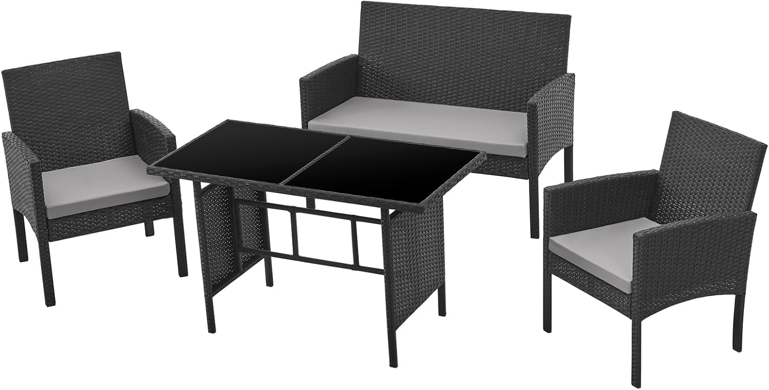 SVITA BROOKLYN XL Rattan Garten Möbel Set mit Tisch, 2x Sessel, 2er Sofa Schwarz Bild 1