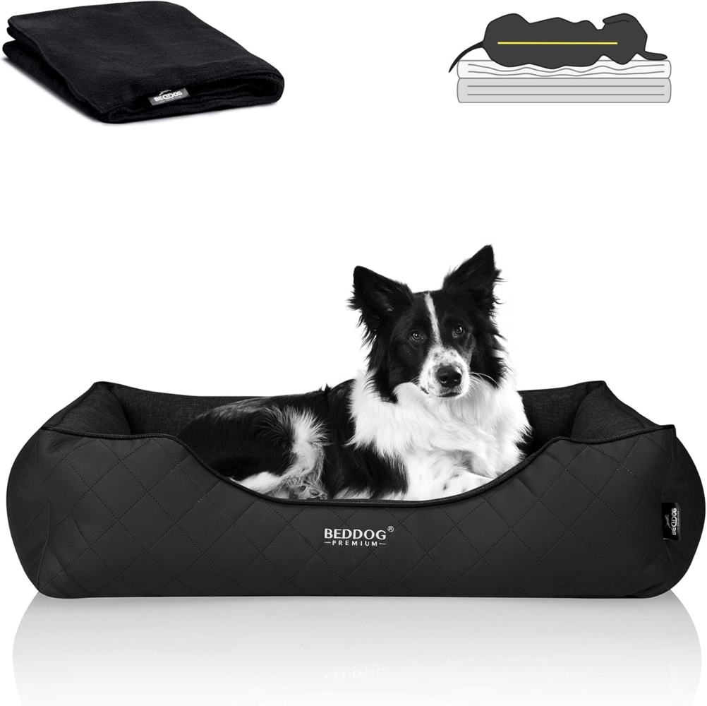 BedDog PREMIUM Orthopädisches Hundebett WUFFI, Memory Foam, mit abnehmbaren Bezug BLACK (schwarz), (XL) ca. 90x80x25cm Bild 1