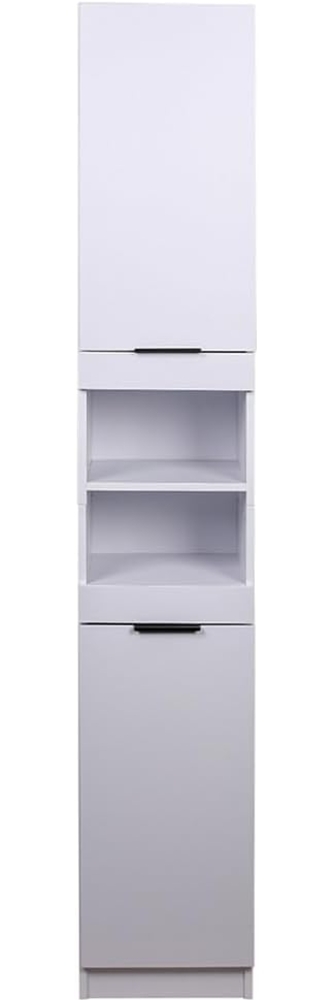 Shally Dogan Hocher, platzsparender Säulenschrank, 2 Türen und 2 Regale, schmaler freistehender Schrank, Mehrzweckschrank, Wohnzimmer, Badezimmer, Küche, Bücherregal, Büro (weiß) Bild 1