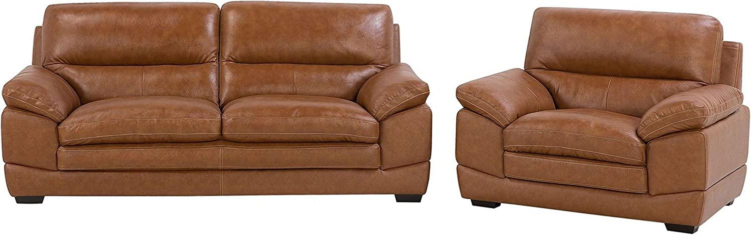 Sofa Set Leder Goldbraun 4-Sitzer HORTEN Bild 1