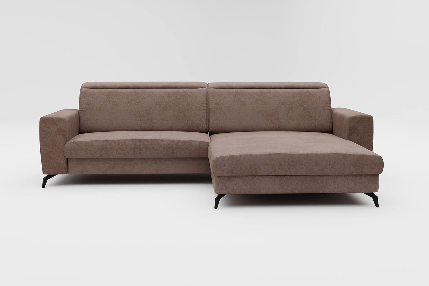 CAVADORE Ecksofa Bounce in Vintage-Leder-Optik / L-Form-Sofa mit Longchair, Metallfüßen + Kopfteilverstellung / 290x88-108x178 / Mikrofaser, Graubraun Bild 1