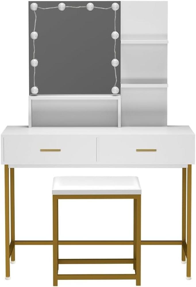 HOME DELUXE Schminktisch mit Spiegel und LED-Beleuchtung KASIA – Weiß/Gold Bild 1