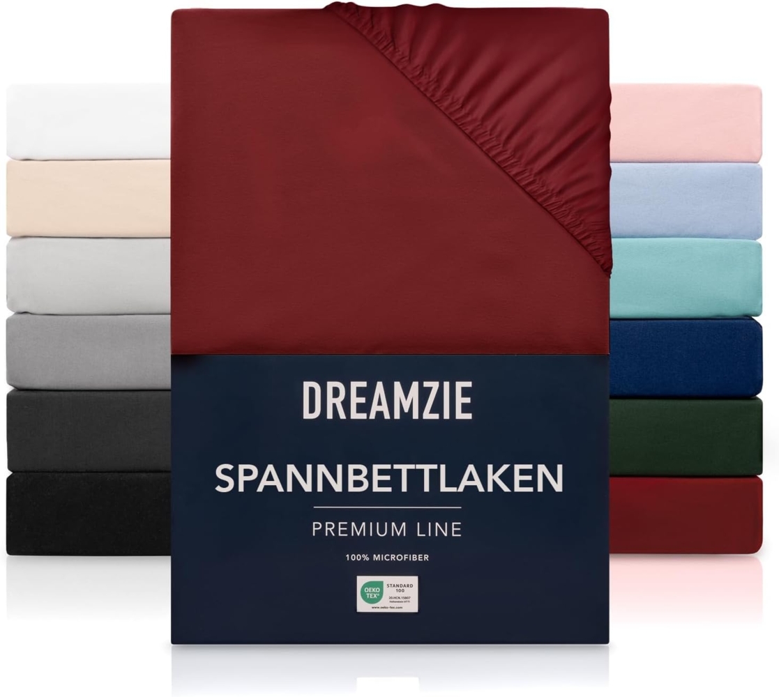 Dreamzie - Spannbettlaken 90x200 cm | Mikrofaser Weich – Für Dicke Matratzen – Oeko-Tex | Komfort, Atmungsaktivität, Pflegeleicht – Burgundy Bild 1