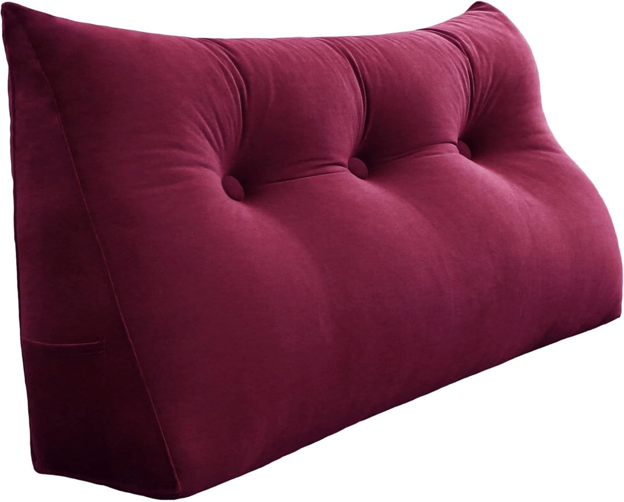 VERCART Großes Keil Lesekissen, Langes Bettruhe Rückenkissen, Dekoratives Kopfteilkissen, Dreieckiges Positionierungs Körperkissen für Tagesbett oder Couch, Samt Weinrot, 100cm Bild 1