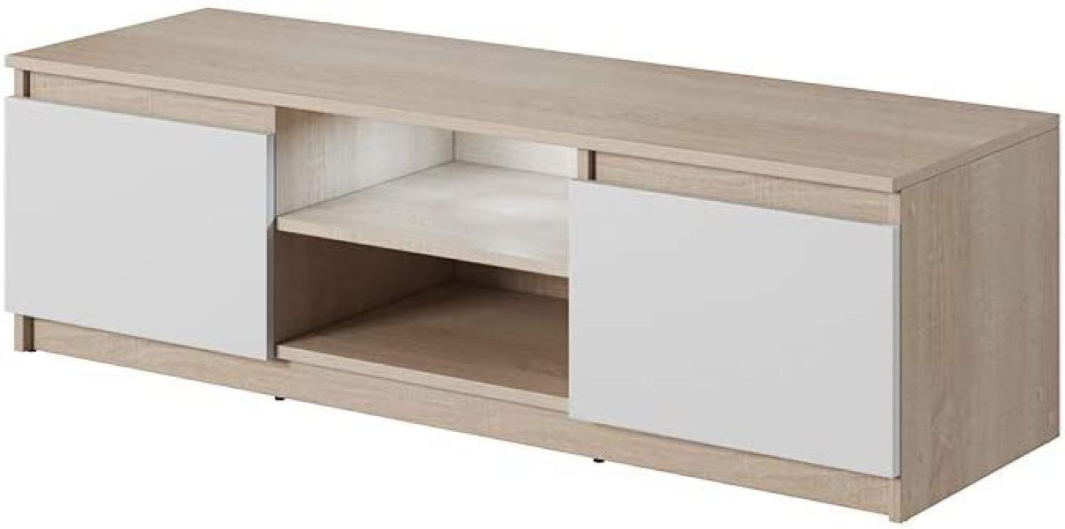 Selsey Permys - Fernsehschrank/TV-Lowboard in Matt 120cm (Sonoma Eiche/Weiß Matt, mit LED) Bild 1