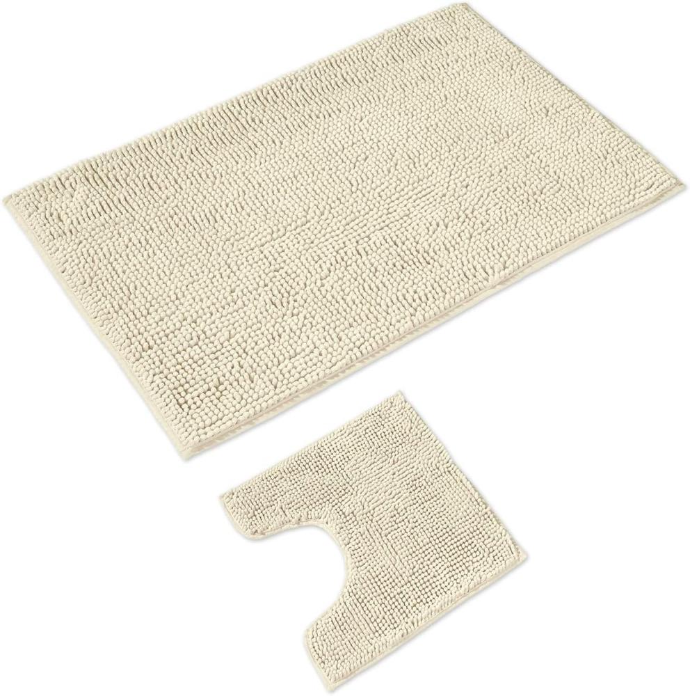 WohnDirect Badematten Set 2 teilig Creme • WC Vorleger (45x45cm), Badematte (70x120cm) • rutschfest waschbar Badezimmerteppich MIT WC-Ausschnitt Bild 1