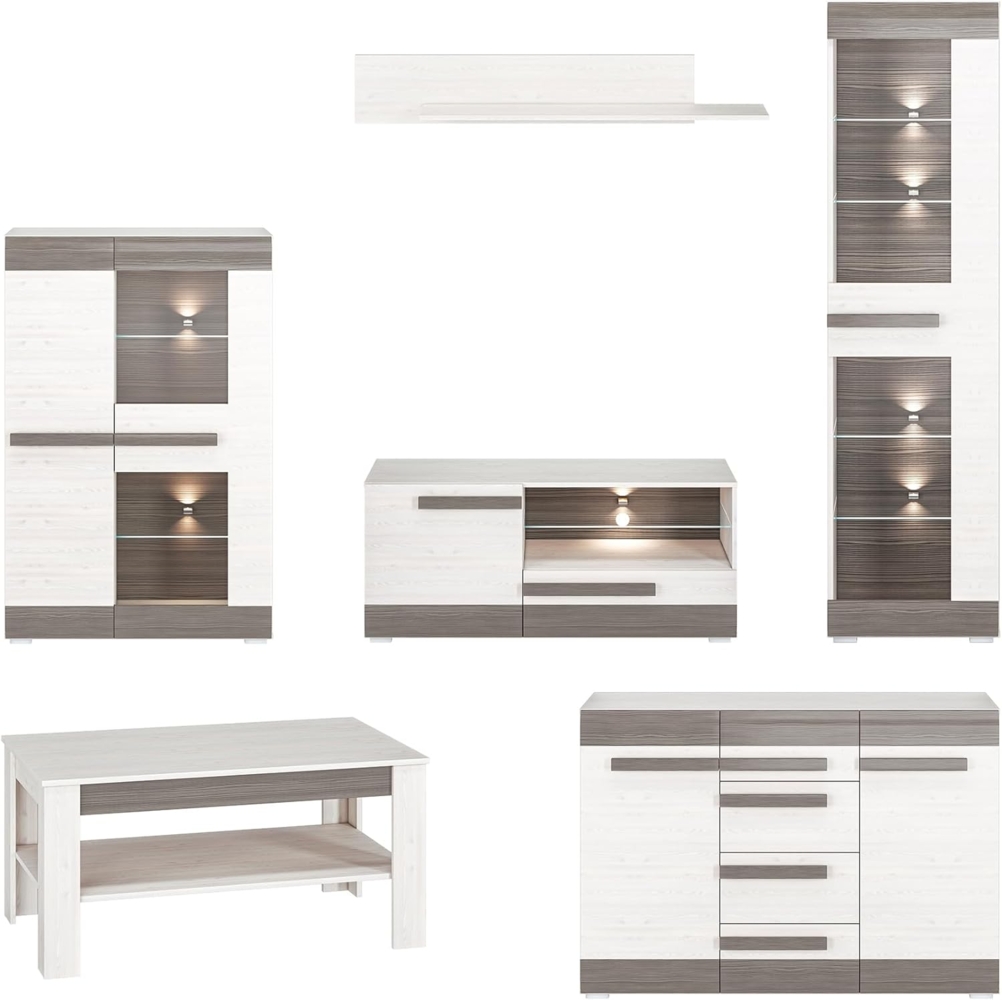 Wohnzimmer-Set "Blanco" Wohnwand 6-teilig Pinie weiß grau MDF Bild 1