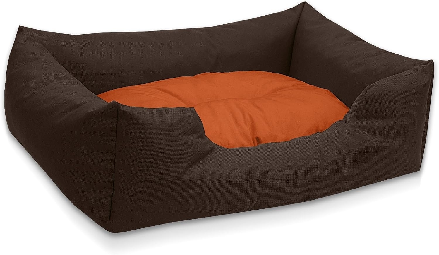 BedDog Hundebett MIMI, Hundesofa aus Cordura, Microfaser-Velours, waschbares Hundebett vier-eckig mit Rand, Hundekissen (M) ca. 70x55x18cm, SUNSET (braun/orange) Bild 1