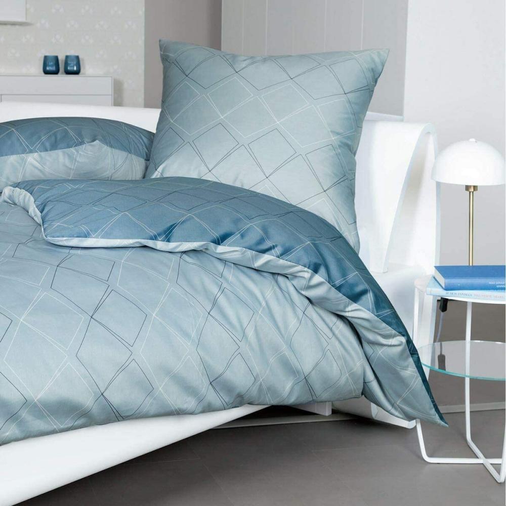 Janine Mako Satin Bettwäsche 3 teilig Bettbezug 200 x 220 cm Kopfkissenbezug 80 x 80 cm J.D. 87053-02 steinblau denimblau Bild 1