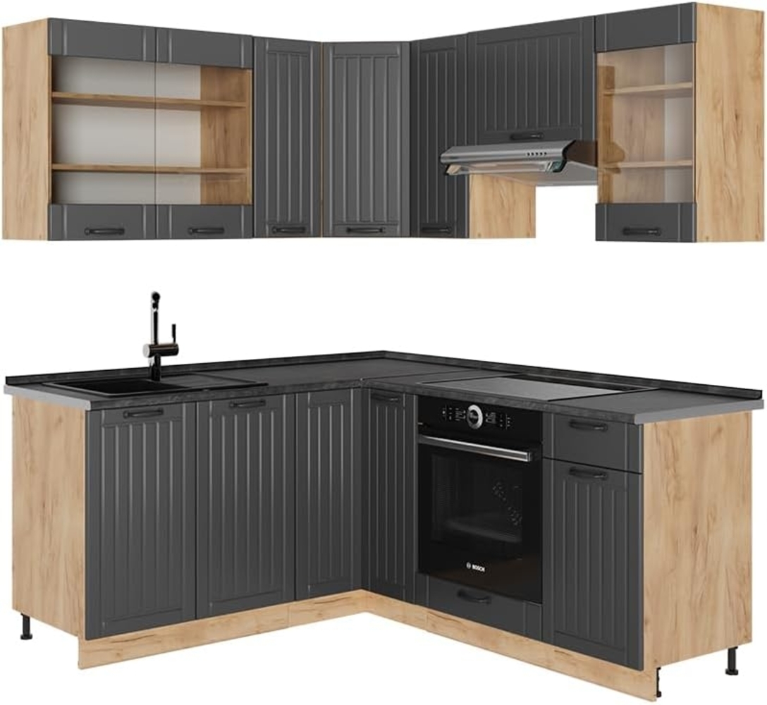 Eckküche Fame-Line Dunkelgrau 190 x 46 cm ohne Arbeitsplatte Vicco Bild 1