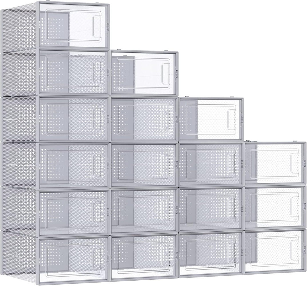 SONGMICS Schuhboxen, 18er Set, Schuh-Organizer aus Kunststoff, faltbar und stapelbar, für Schuhe bis Größe 44, transparent-grau LSPDE006G18 Bild 1