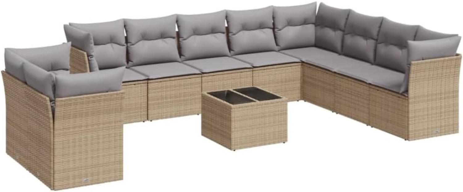 vidaXL 11-tlg. Garten-Sofagarnitur mit Kissen Beige Poly Rattan 3217869 Bild 1