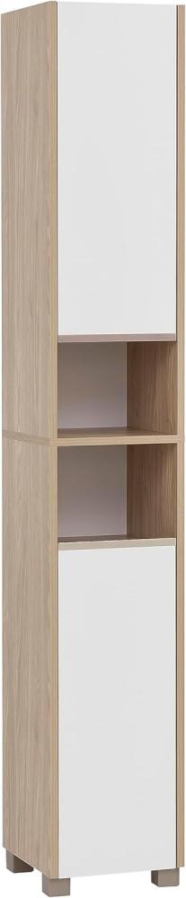 Schildmeyer Hochschrank Juba, Holzwerkstoff, Eiche hell Dekor/weiß matt, 30,3 x 33 x 186,5 cm Bild 1