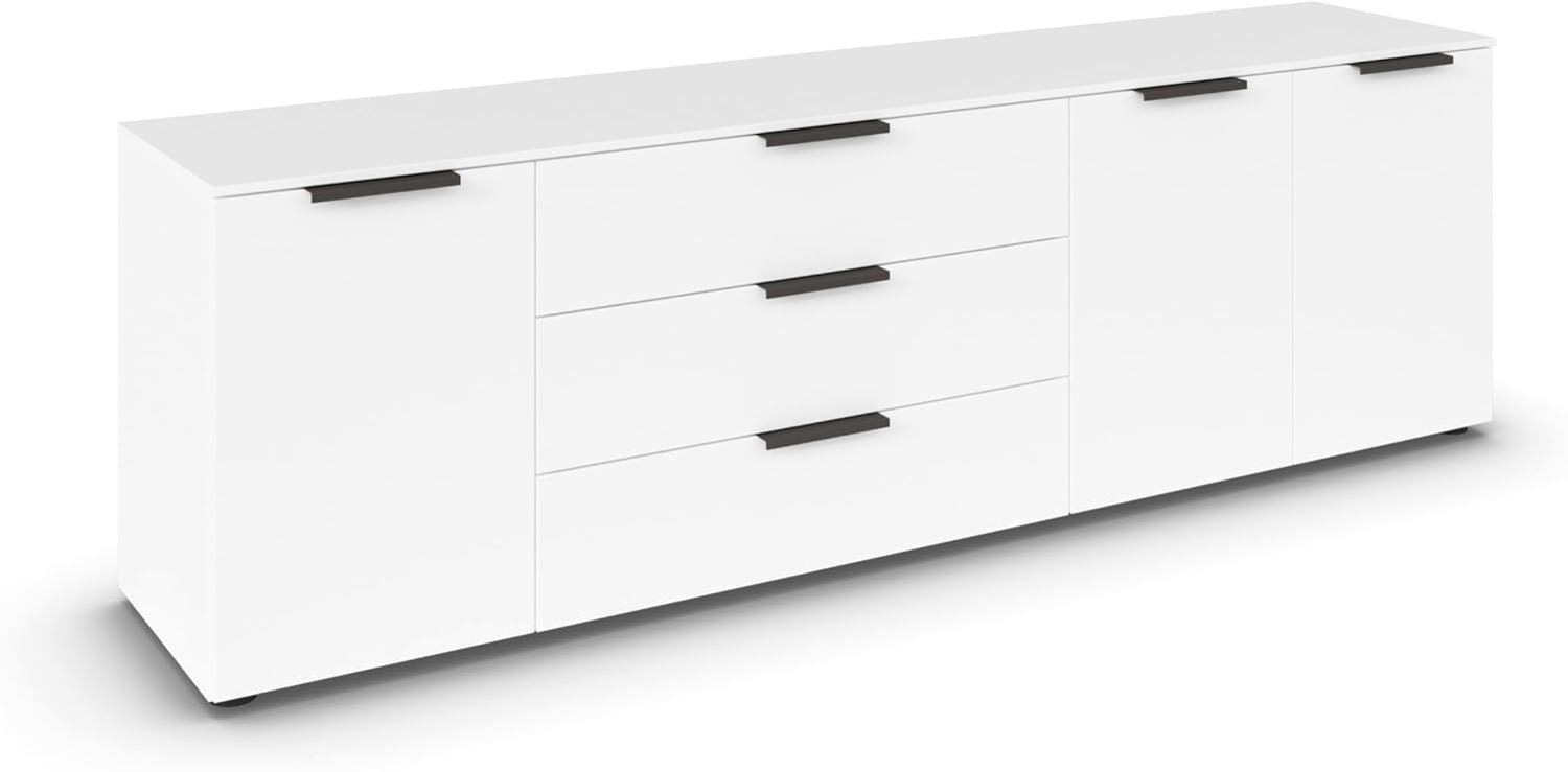 Rauch Möbel Flipp, Sideboard, TV-Schrank, Kommode mit Stauraum, Alpinweiß, 3-türig, 3 Schubkästen, Griffe Graphit, 199 x 61 x 42 cm Bild 1