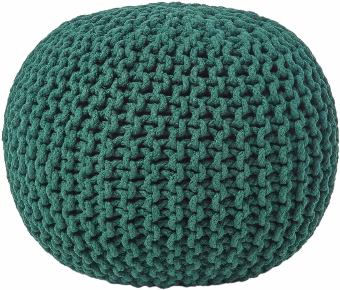 Homescapes Pouf Runder Strickpouf 100% Baumwolle, tannengrün Bild 1