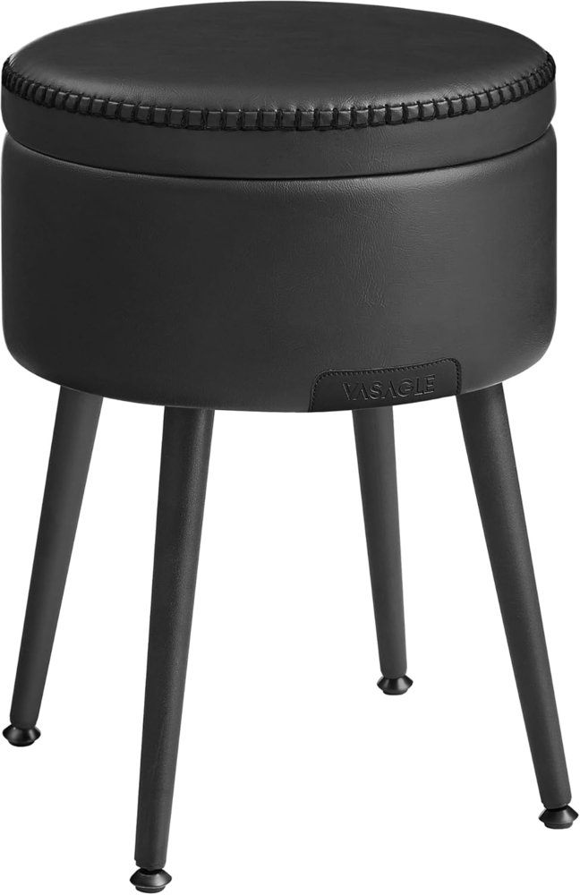 Vasagle EKHO Kollektion - Sitzhocker, Sitzbank mit Stauraum, Sitztruhe, Kunstleder, Nähte, Mid-Century-Stil, modern, rund, Stahlbeine, bis 150 kg belastbar, tintenschwarz von Songmics LOMDE005B01 Bild 1