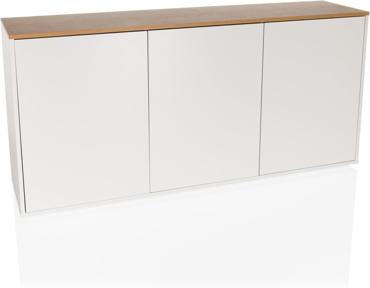 hjh LIVING Sideboard mit 3 Türen KELO S Kommode 160x40x76 cm, Push-to-Open, griffloses Design, viel Stauraum, Weiß/Eiche Bild 1