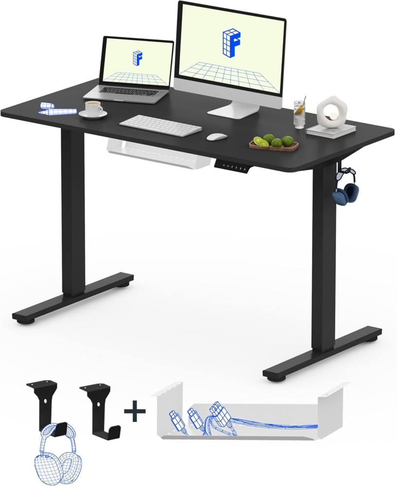 Flexispot EG1 Höhenverstellbarer Schreibtisch Elektrisch 2-Fach-Teleskop mit Tischplatte (Schwarz, 100x60 cm) Bild 1