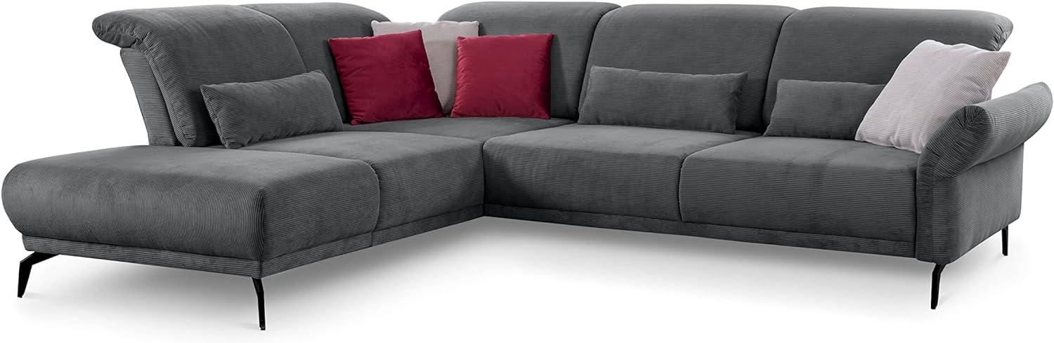 CAVADORE Ecksofa Cooper / Luftige Eckcouch mit Ottomane links, schwarzen Metallfüßen und feinem Cord-Bezug / 294 x 88 x 242 / Cord, Dunkelgrau Bild 1