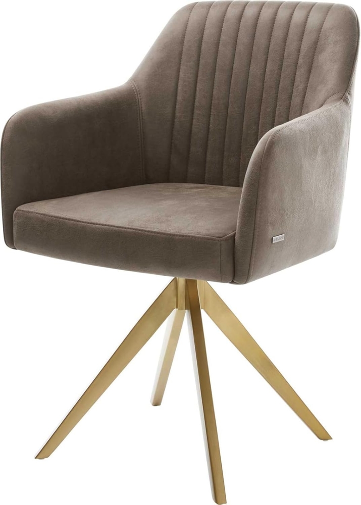 Esszimmerstuhl Greg-Flex Mikrofaser Taupe Vintage Kreuzgestell kantig Gold Taschenfederkern Bild 1
