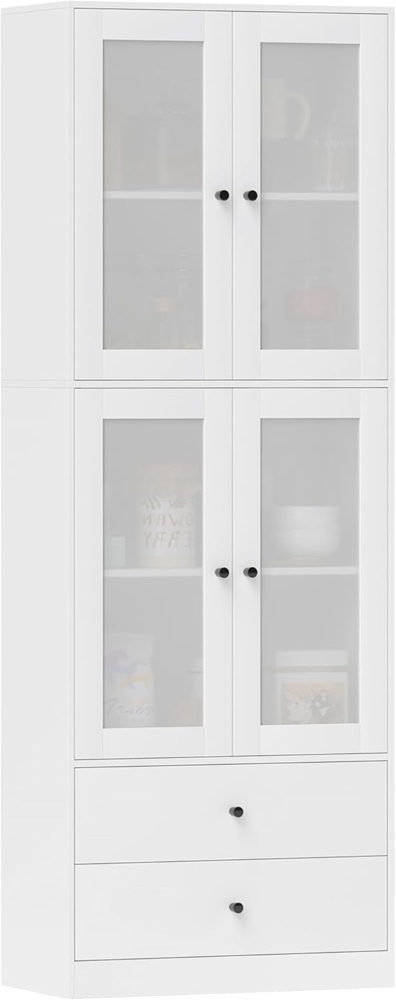 HOMCOM Küchenbuffet 170 cm hoher Küchenschrank (moderner Küchenaufbewahrungsschrank, 1-St, mit 4 Glastüren, Schubladen, verstellbaren Regalen) 59 x 30 x 170 cm, Weiß Bild 1