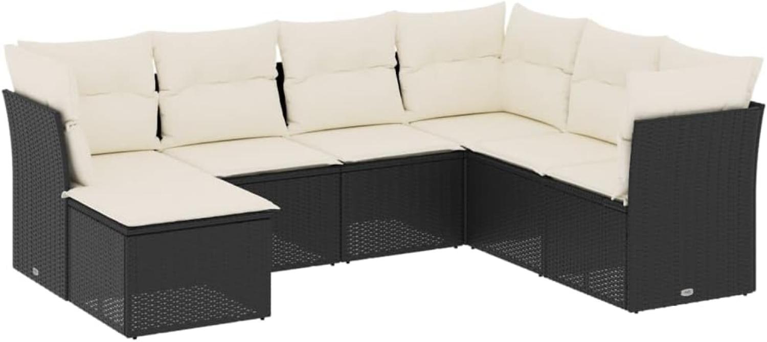 vidaXL 7-tlg. Garten-Sofagarnitur mit Kissen Schwarz Poly Rattan 3249825 Bild 1