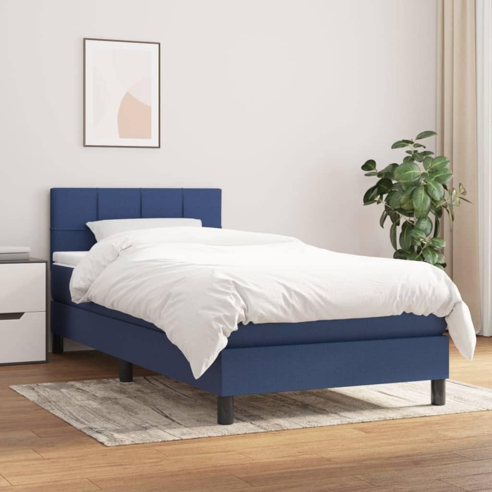 vidaXL Boxspringbett mit Matratze Blau 100x200 cm Stoff 3140039 Bild 1