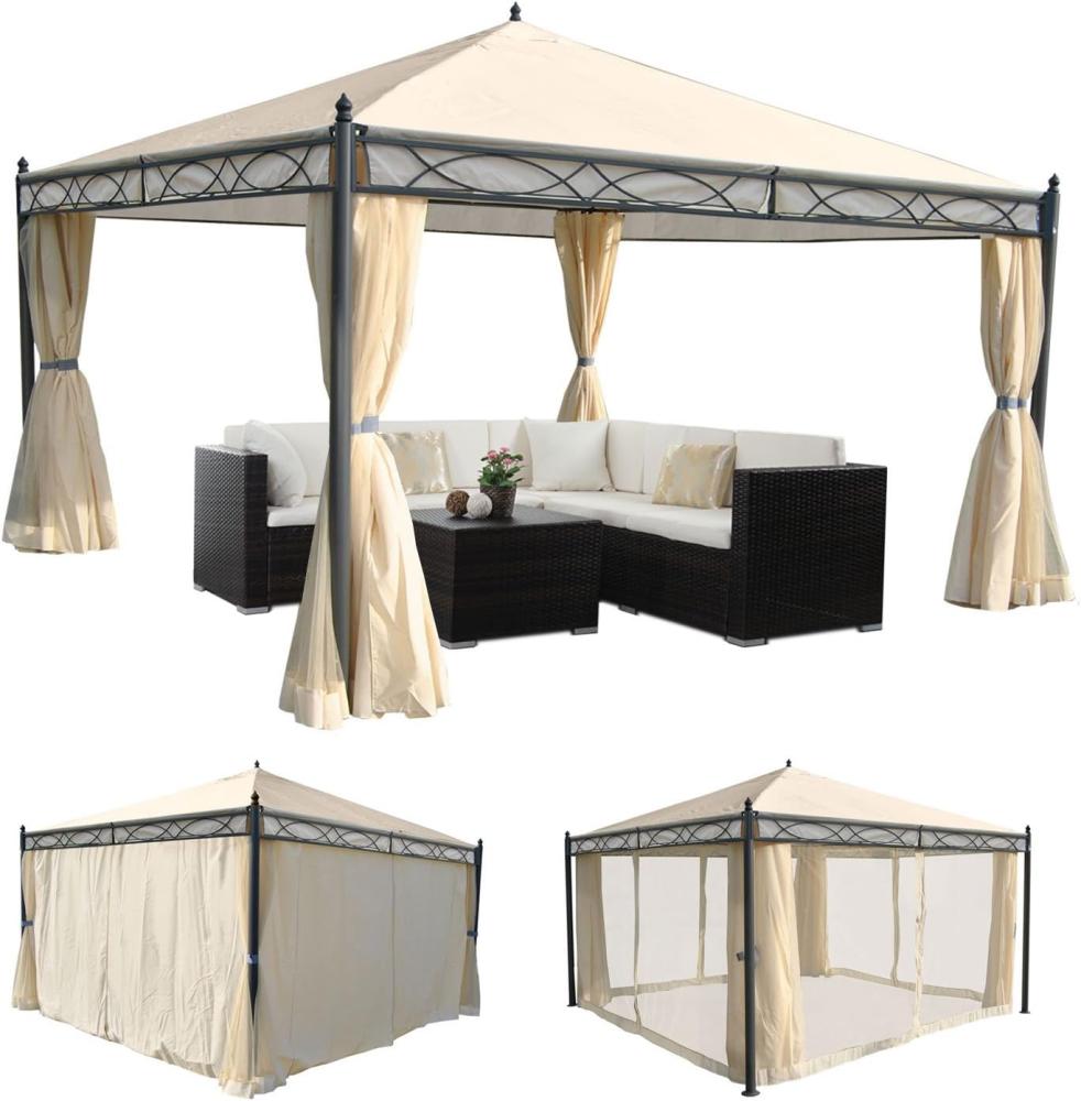 Pergola Cadiz, Garten Pavillon, stabiles 7cm-Gestell mit Seitenwand + Moskitonetz ~ creme 4x4m Bild 1