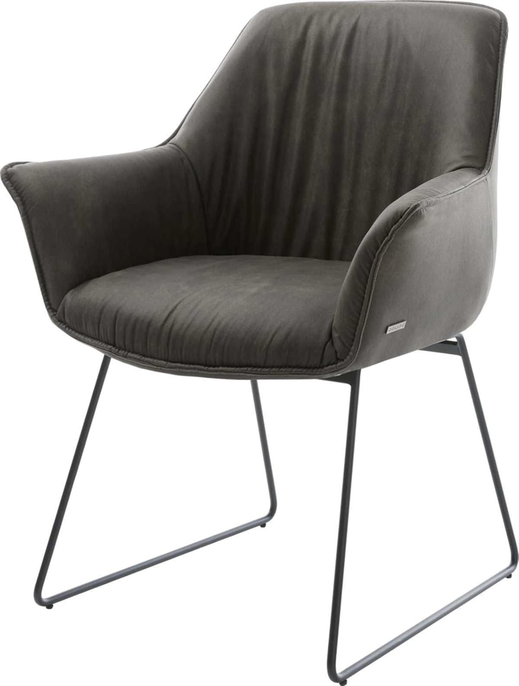 Esszimmerstuhl Keila-Flex mit Armlehnen Mikrofaser Anthrazit Vintage Kufengestell Schwarz Bild 1