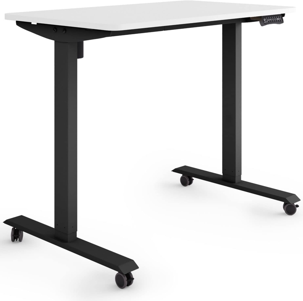 ESMART Germany ETX-121BW 100x60cm Weiß Ergonomischer Steh-Sitz-Schreibtisch auf Rollen Stufenlos elektrisch höhenverstellbar 78,5-128,5cm 3X Memory Aktivitätserinnerung Soft-Start/Stopp Bild 1