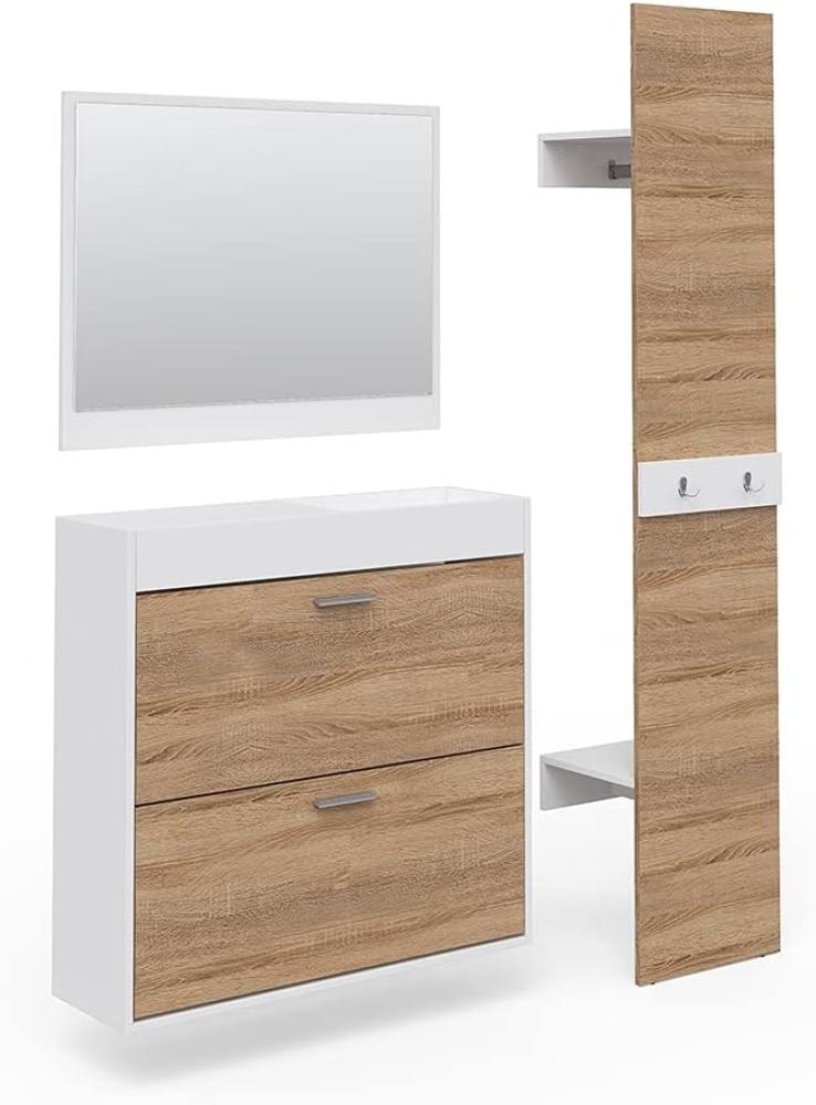 Vicco Flurgarderobe San Remo Garderoben Set Spiegel Schuhschrank Wandpaneel Flur Weiß Sonoma Bild 1