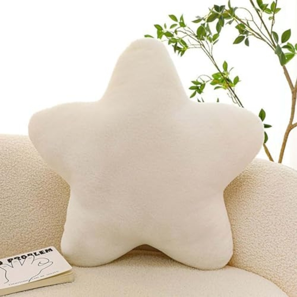 Kuschelkissen Kinder Sternkissen, Plüsch Kissen Dekokissen für kuschelecke kinderzimmer, Weiche Flauschige Sternform Zierkissen Sofakisse für Heimdekoration (Weiß,30CM) Bild 1