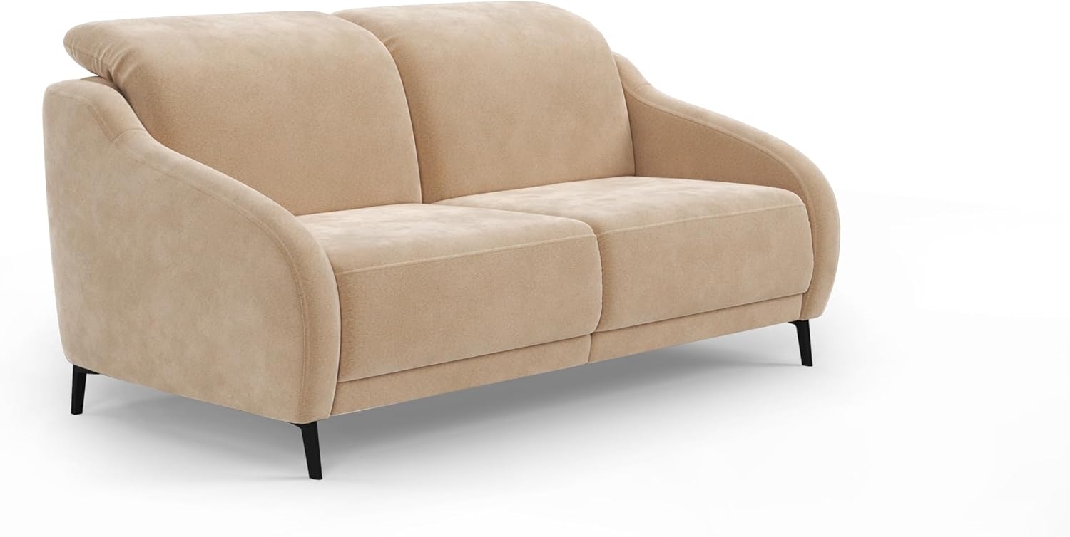 CAVADORE 3er-Sofa Blue / 3-Sitzer Couch im modernen Design inklusiv Kopfteilverstellung und mattschwarzen Metallfüßen / 192 x 93 x 104 / Mikrofaser, Hellbraun Bild 1